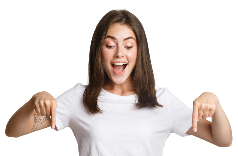woman pointing down